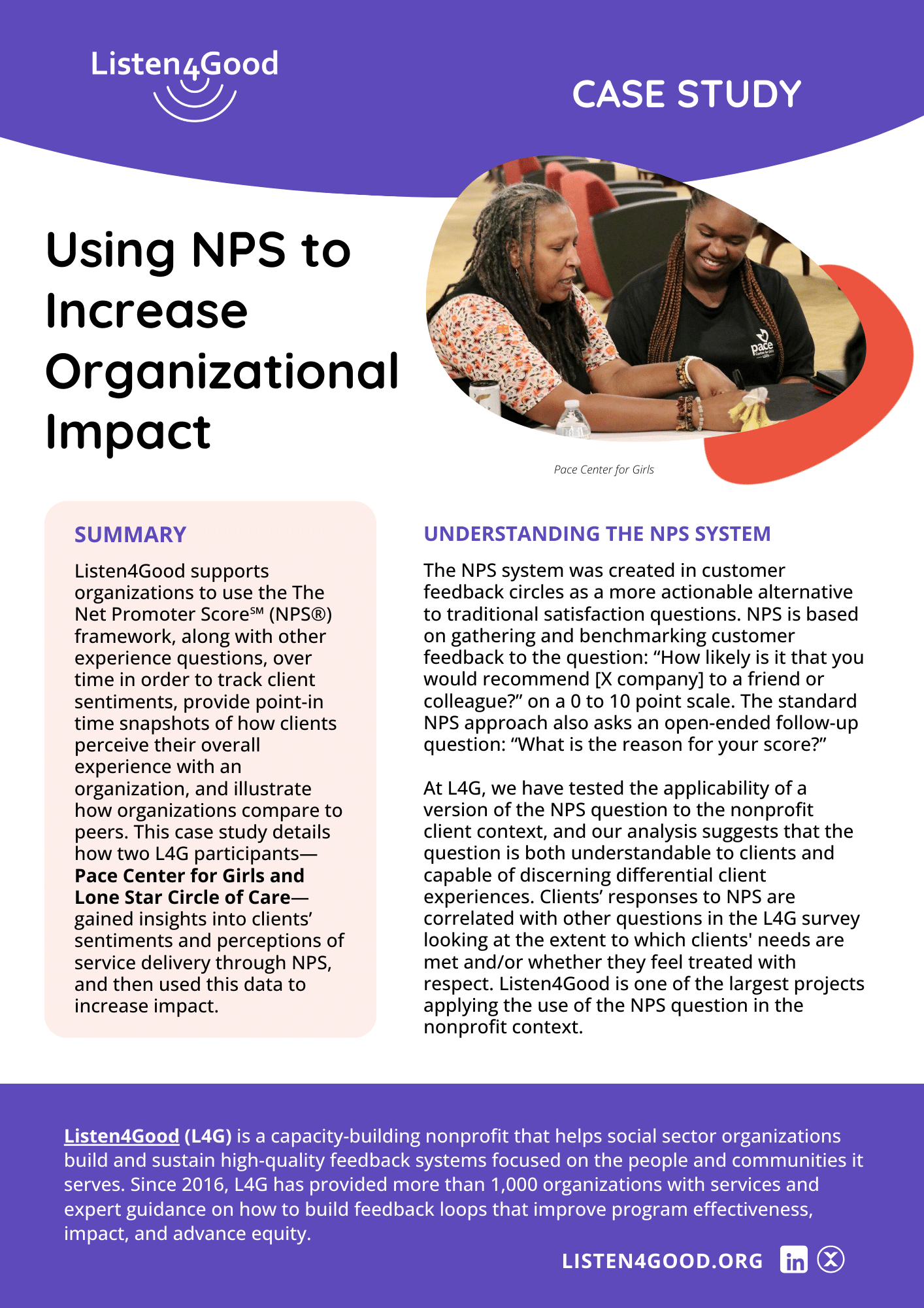 Cover: Listen4Good case study "Using NPS to Increase Organizational Impact"